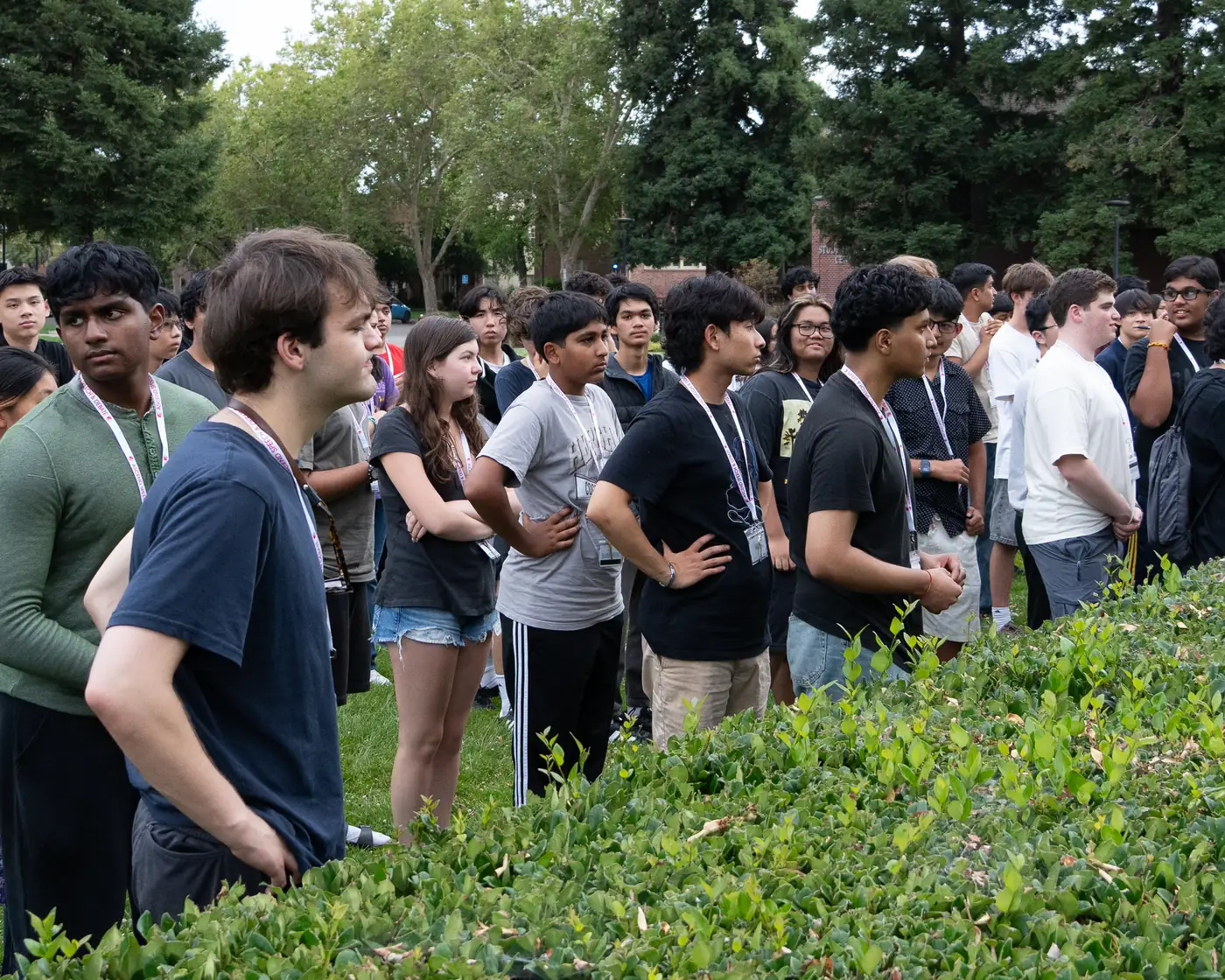 Ascend campers gathered together on campus with staff