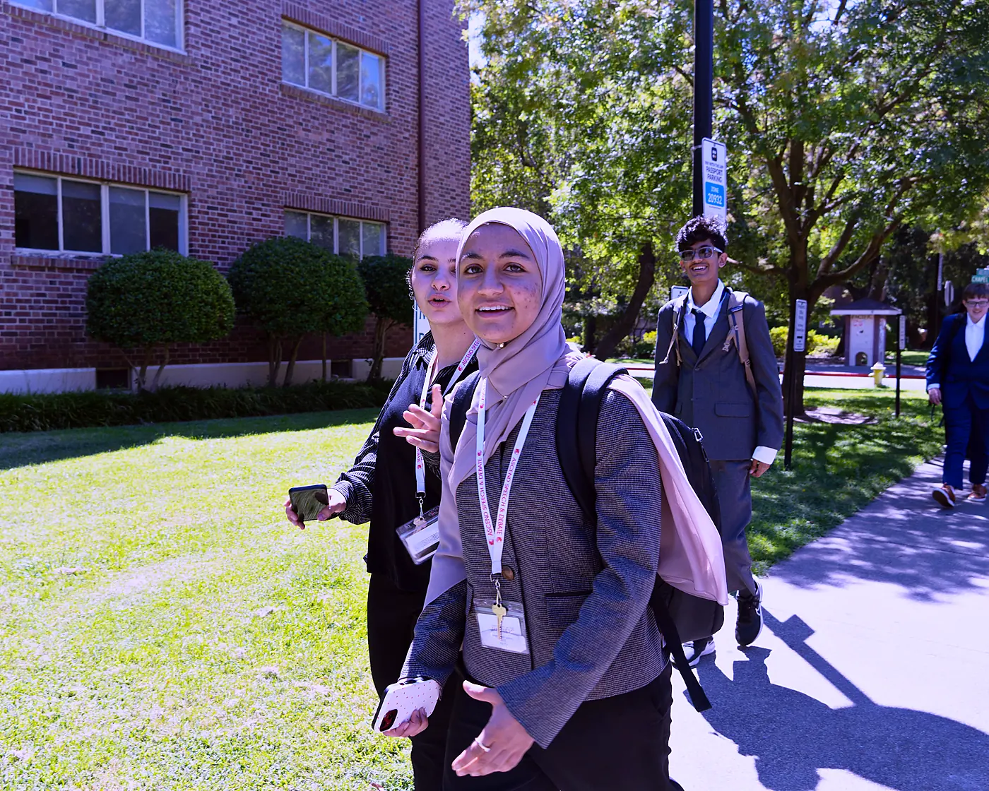 Ascend students walking across campus between sessions